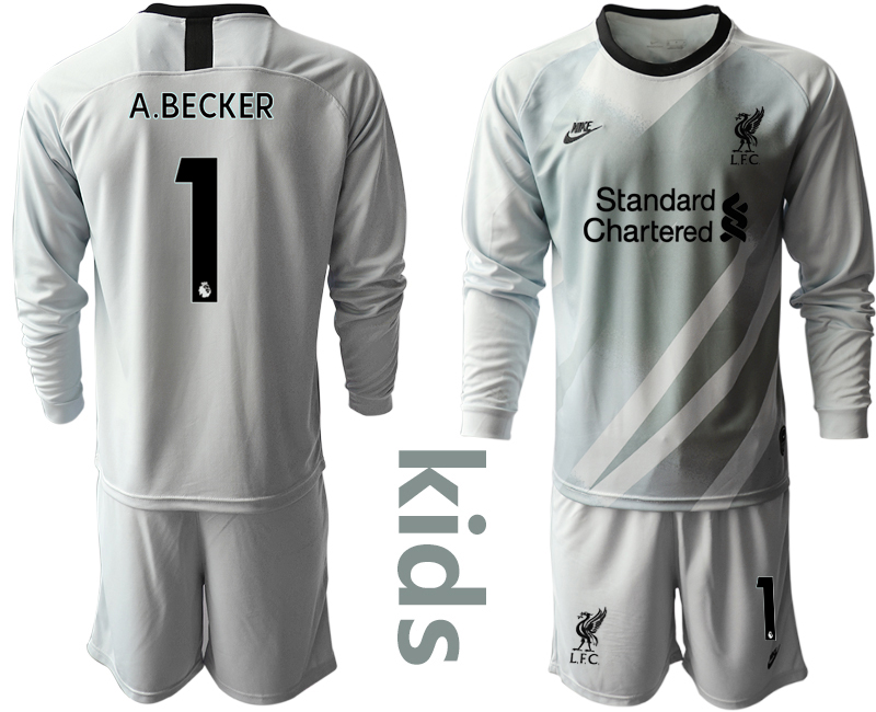 Youth 2020-2021 club Liverpool grey long sleeved Goalkeeper #1 Soccer Jerseys